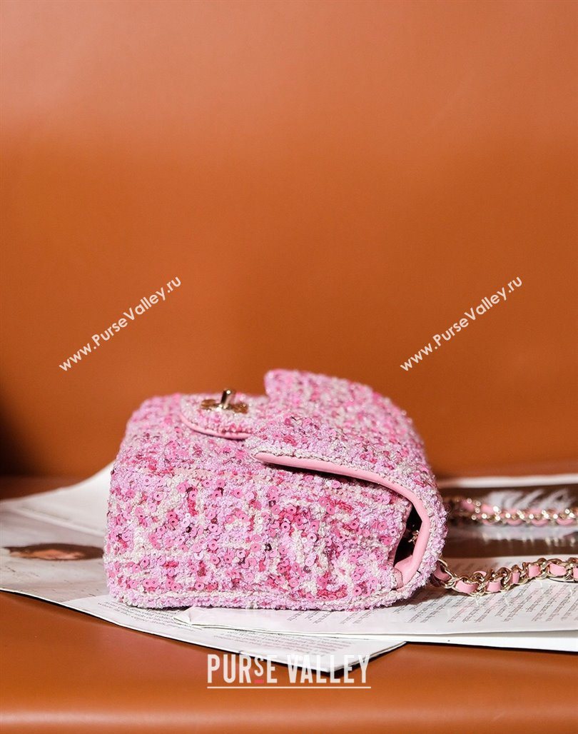 Chanel Tweed Sequins Mini Flap Bag Pink 2025 CH052604 (yezi-250526064)