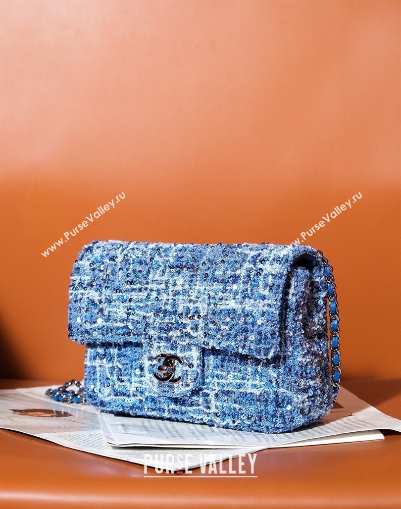 Chanel Tweed Sequins Mini Flap Bag Blue 2025 CH052604 (yezi-250526065)