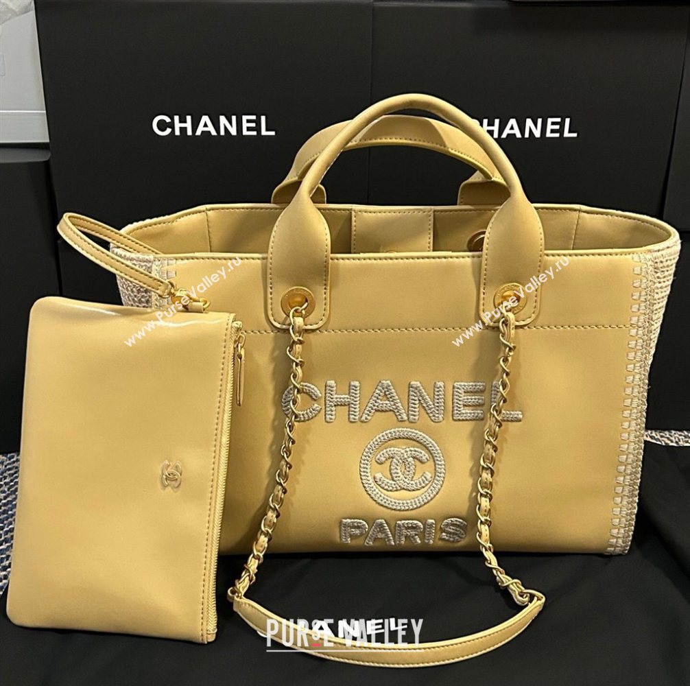 Chanel Deauville Calfskin Woven Straw-LikeLarge Shopping Bag Yellow 2025 0526 (yezi-250526066)