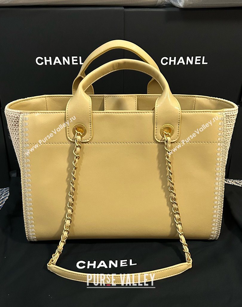 Chanel Deauville Calfskin Woven Straw-LikeLarge Shopping Bag Yellow 2025 0526 (yezi-250526066)