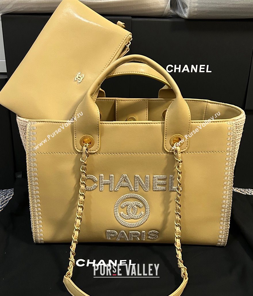 Chanel Deauville Calfskin Woven Straw-LikeLarge Shopping Bag Yellow 2025 0526 (yezi-250526066)