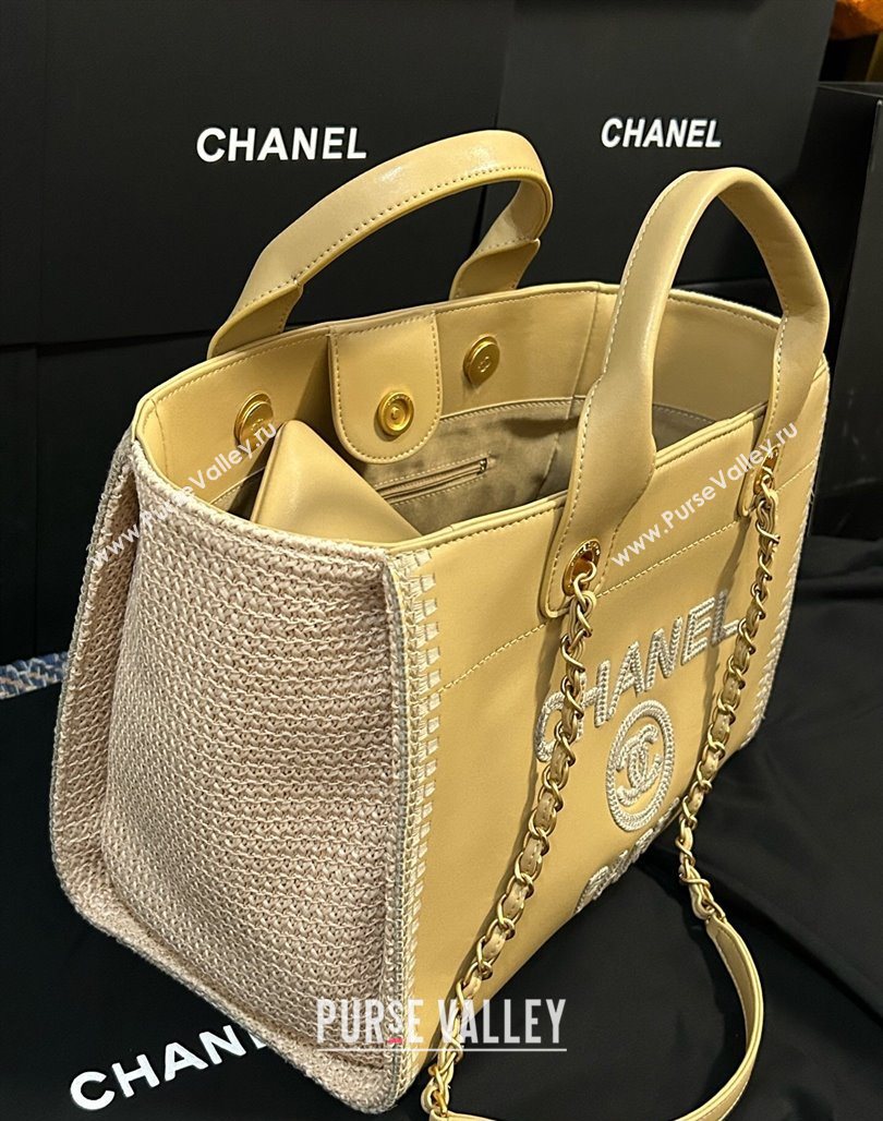 Chanel Deauville Calfskin Woven Straw-LikeLarge Shopping Bag Yellow 2025 0526 (yezi-250526066)