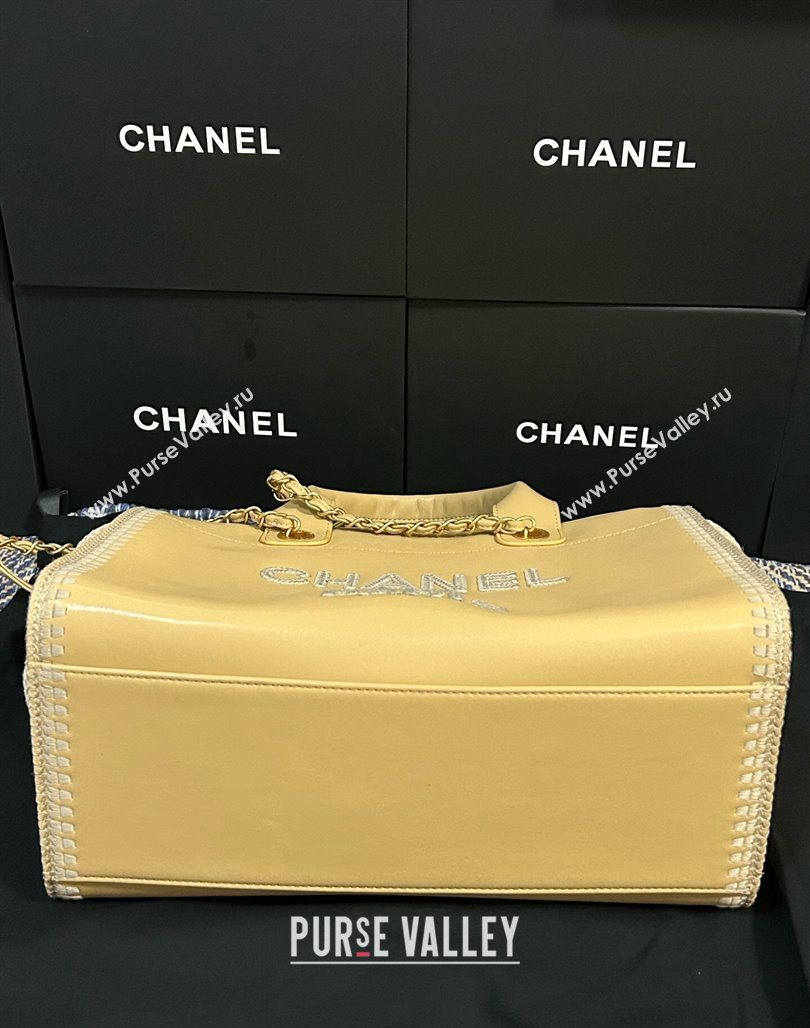 Chanel Deauville Calfskin Woven Straw-LikeLarge Shopping Bag Yellow 2025 0526 (yezi-250526066)