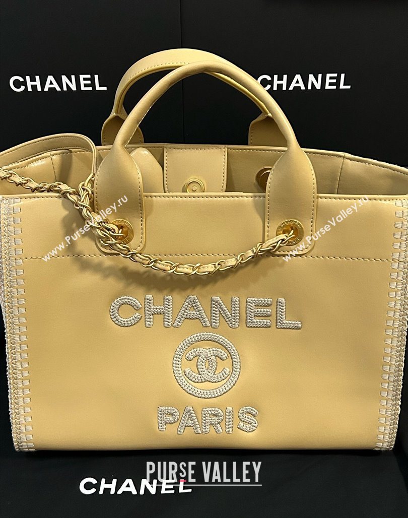 Chanel Deauville Calfskin Woven Straw-LikeLarge Shopping Bag Yellow 2025 0526 (yezi-250526066)