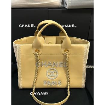 Chanel Deauville Calfskin Woven Straw-LikeLarge Shopping Bag Yellow 2025 0526 (yezi-250526066)
