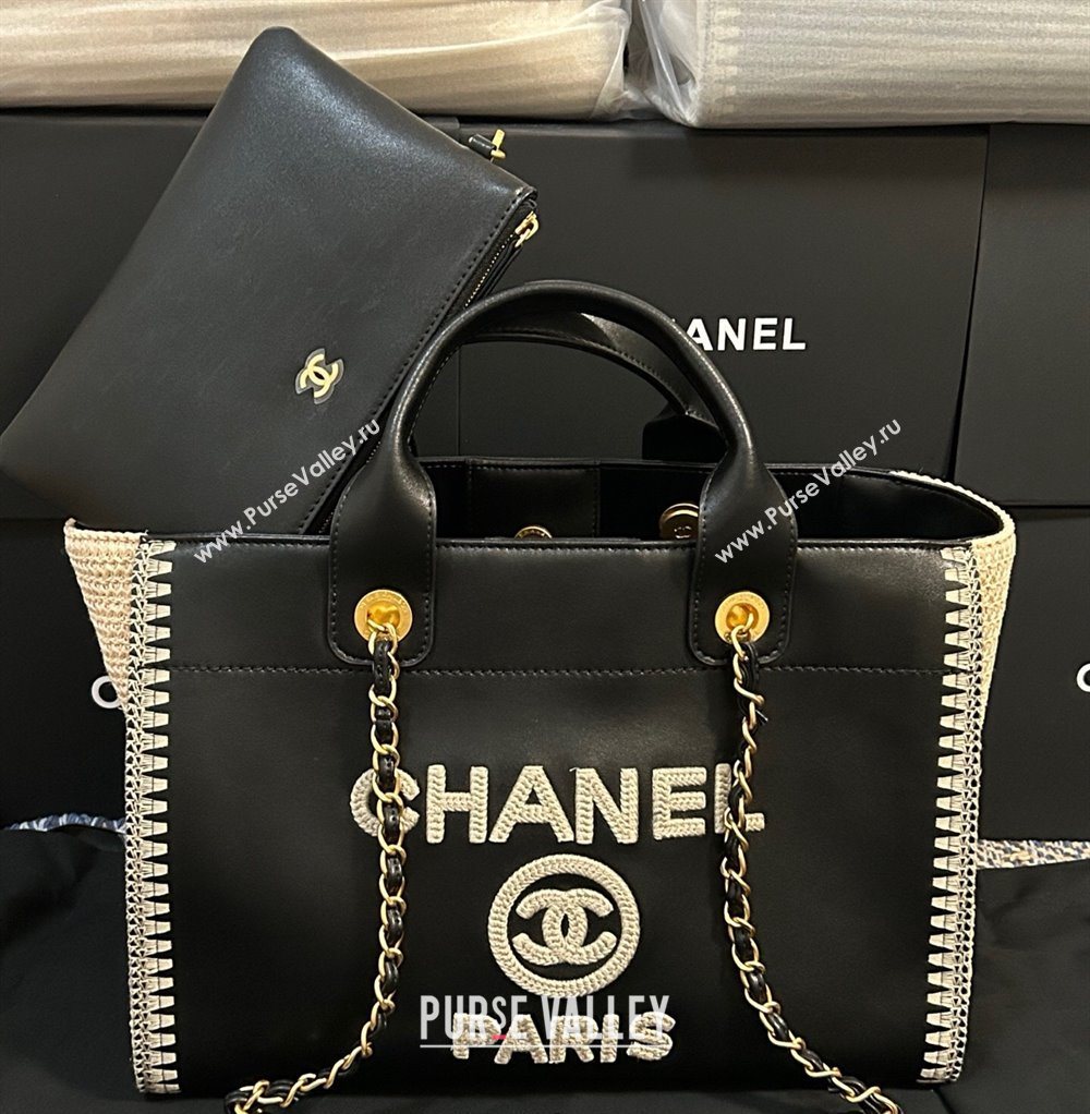 Chanel Deauville Calfskin Woven Straw-LikeLarge Shopping Bag Black 2025 0526 (yezi-250526067)