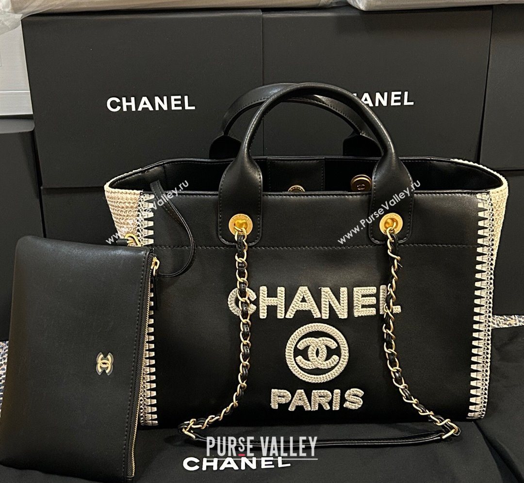 Chanel Deauville Calfskin Woven Straw-LikeLarge Shopping Bag Black 2025 0526 (yezi-250526067)