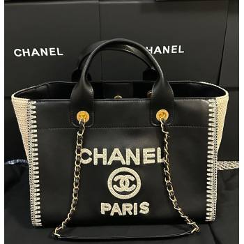 Chanel Deauville Calfskin Woven Straw-LikeLarge Shopping Bag Black 2025 0526 (yezi-250526067)