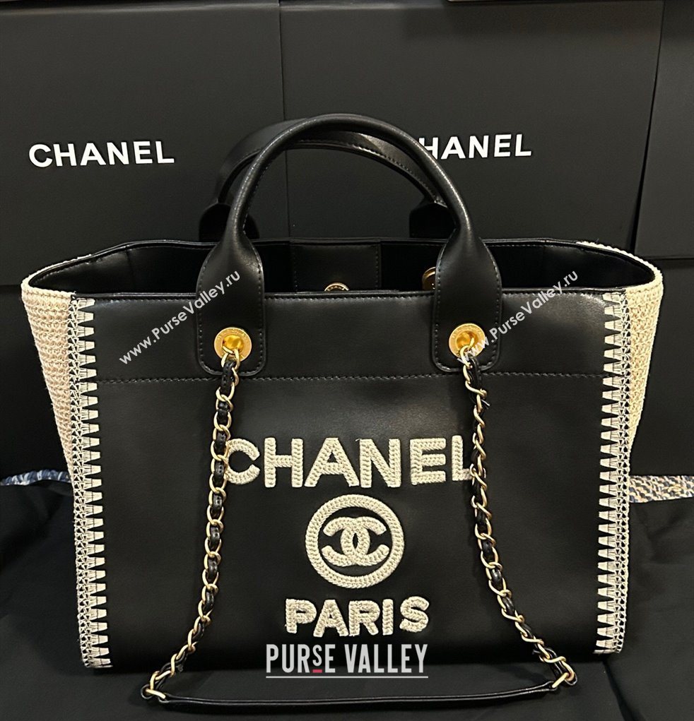 Chanel Deauville Calfskin Woven Straw-LikeLarge Shopping Bag Black 2025 0526 (yezi-250526067)