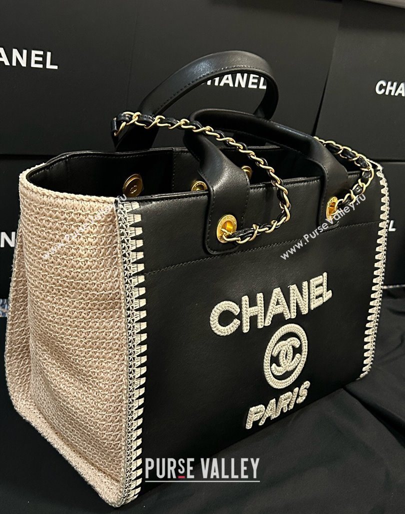 Chanel Deauville Calfskin Woven Straw-LikeLarge Shopping Bag Black 2025 0526 (yezi-250526067)