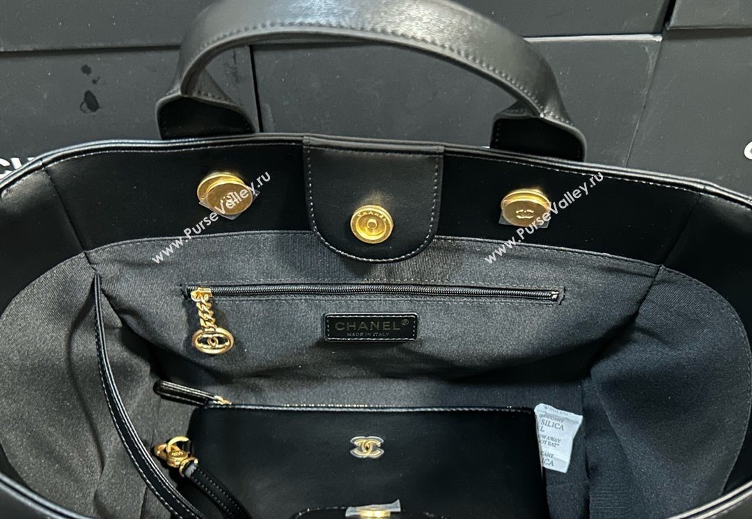 Chanel Deauville Calfskin Woven Straw-LikeLarge Shopping Bag Black 2025 0526 (yezi-250526067)