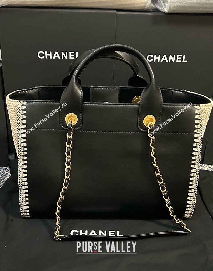 Chanel Deauville Calfskin Woven Straw-LikeLarge Shopping Bag Black 2025 0526 (yezi-250526067)