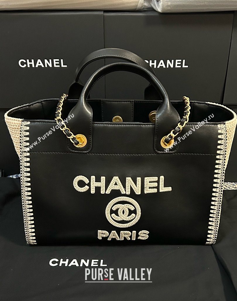 Chanel Deauville Calfskin Woven Straw-LikeLarge Shopping Bag Black 2025 0526 (yezi-250526067)