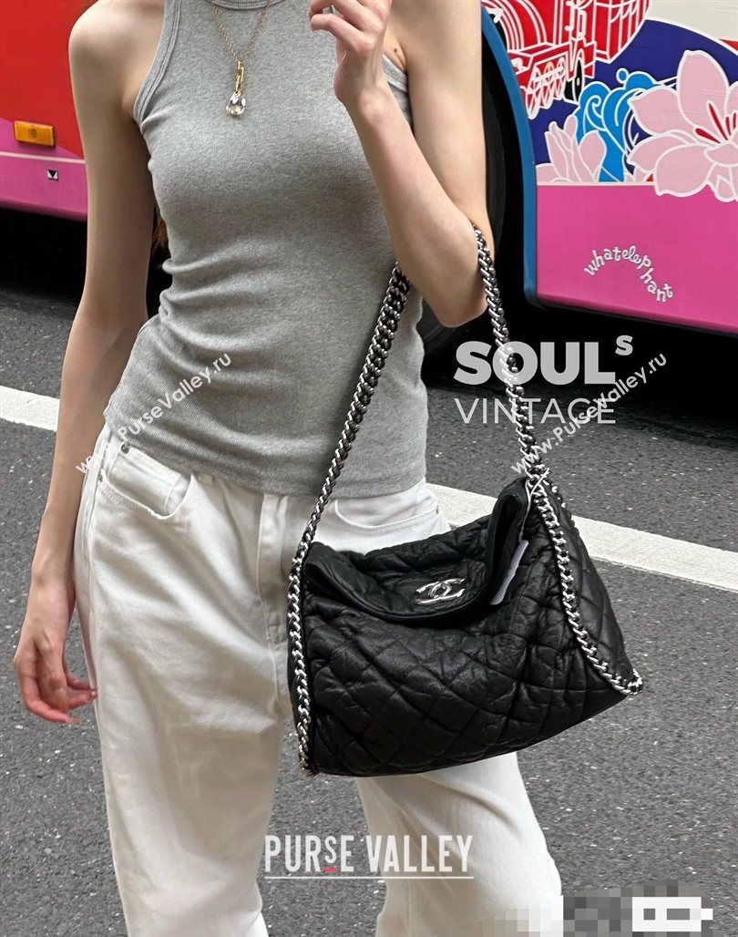 Chanel Crinkled Supple Calfskin Hobo Bag Black 2025 CH052672 (yezi-250526072)