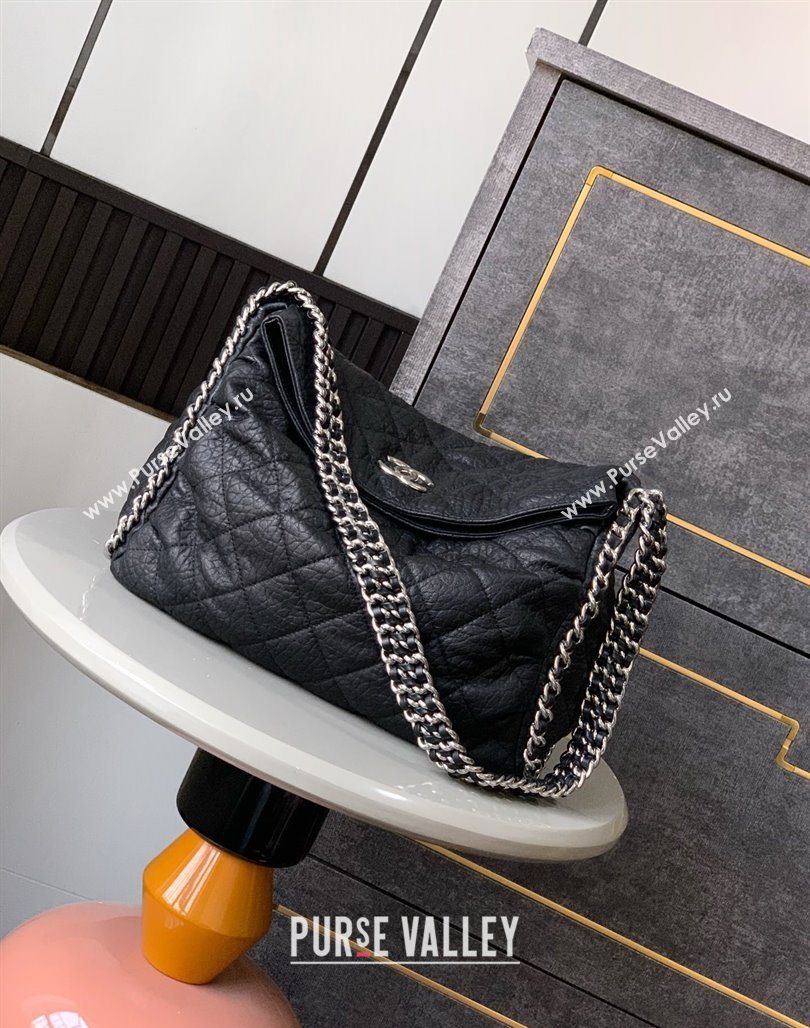 Chanel Crinkled Supple Calfskin Hobo Bag Black 2025 CH052672 (yezi-250526072)