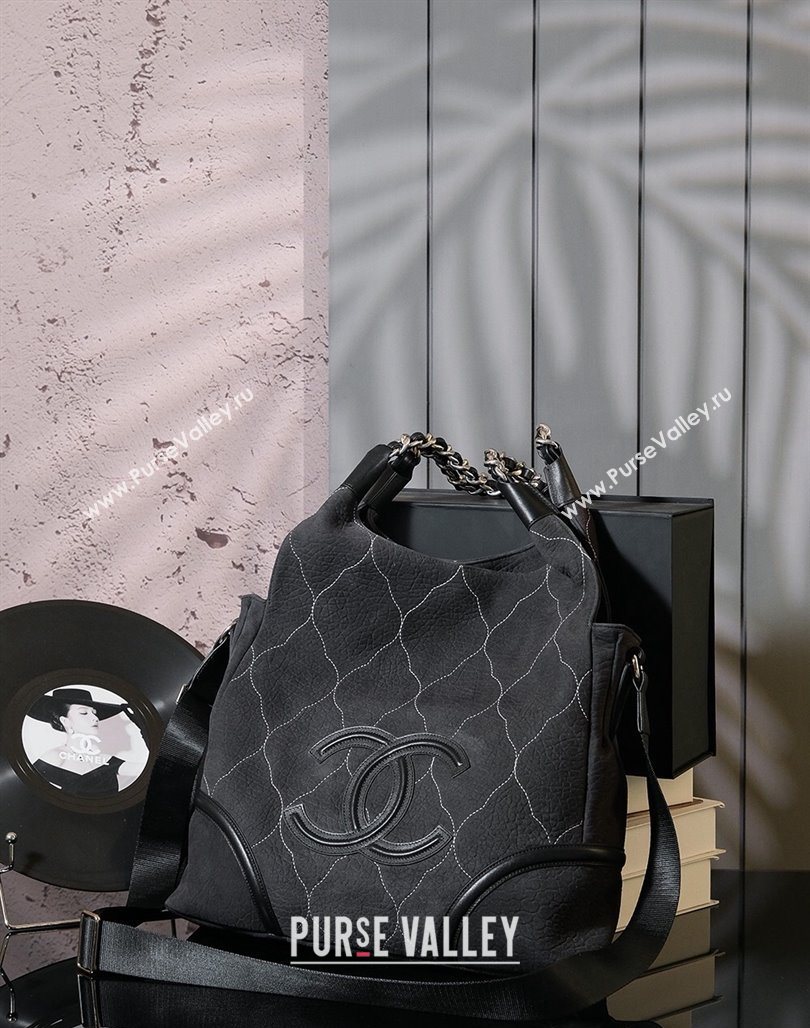 Chanel Vintage Suede Shopping Bag Black 2025 CH052675 (yezi-250526076)