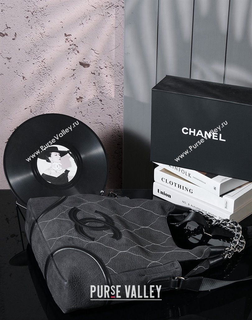 Chanel Vintage Suede Shopping Bag Black 2025 CH052675 (yezi-250526076)