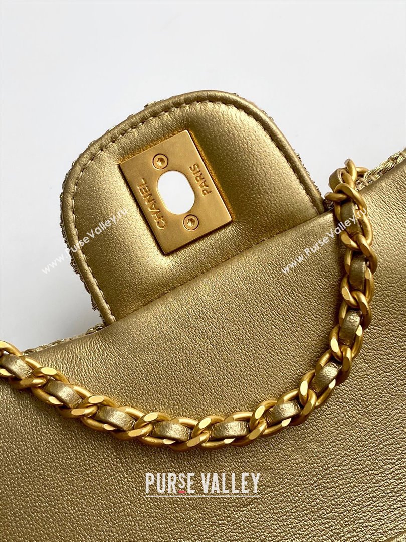 Chanel Braided Lurex Gold-Tone Metal Flap Bag AS5279 Gold 2025 (yezi-250526003)