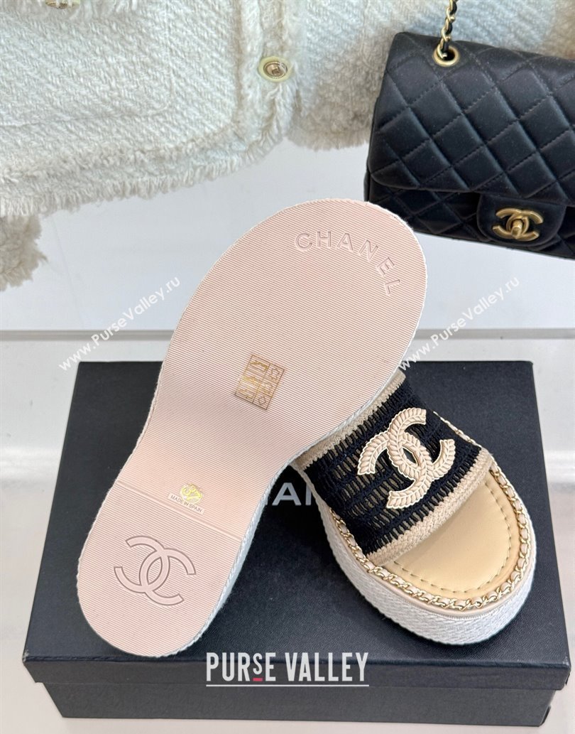 Chanel Crochet Wedge Slides Sandal with Chain Beige/Black 2025 CH061004 (MD-250610013)