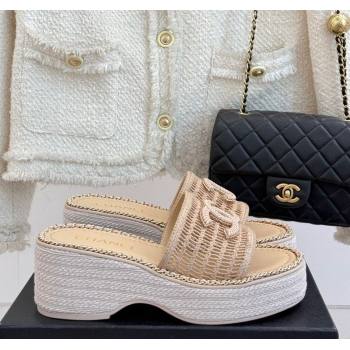 Chanel Crochet Wedge Slides Sandal with Chain Beige2 2025 CH061004 (MD-250610014)