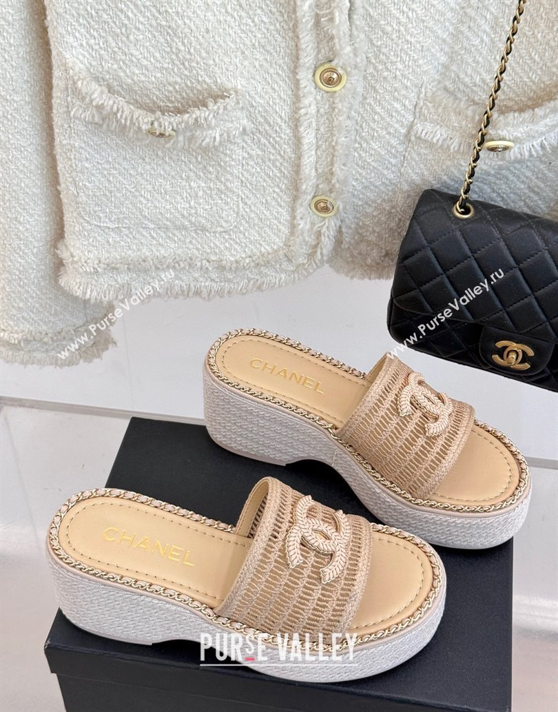 Chanel Crochet Wedge Slides Sandal with Chain Beige2 2025 CH061004 (MD-250610014)