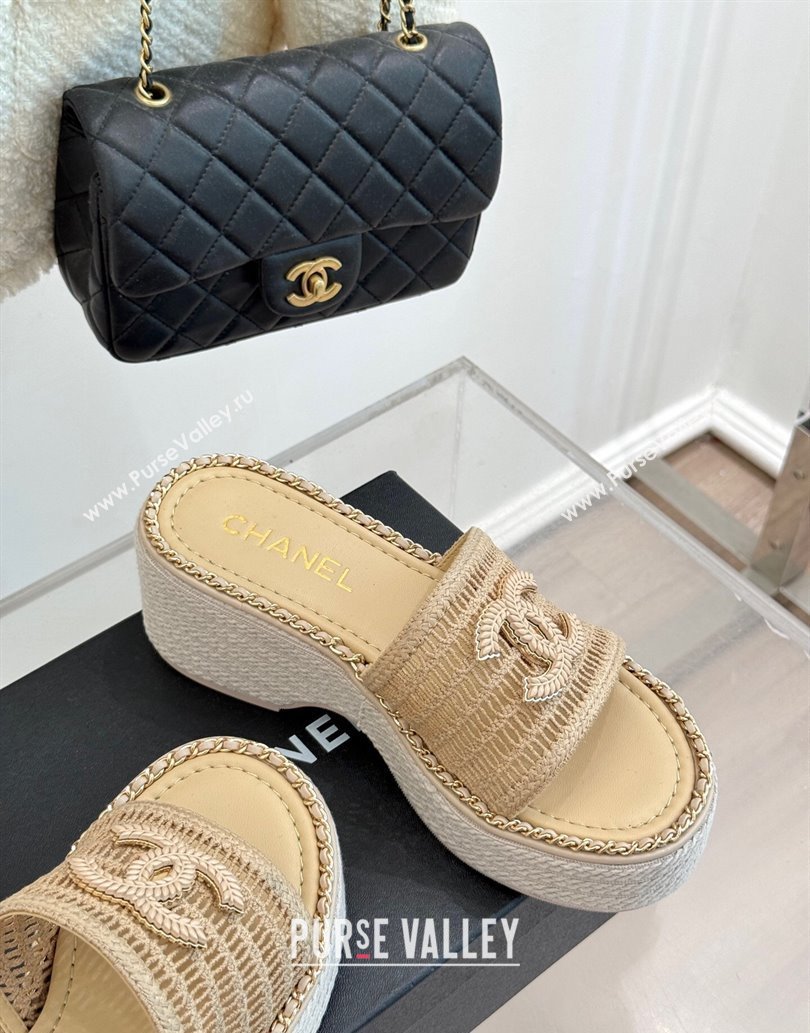 Chanel Crochet Wedge Slides Sandal with Chain Beige2 2025 CH061004 (MD-250610014)