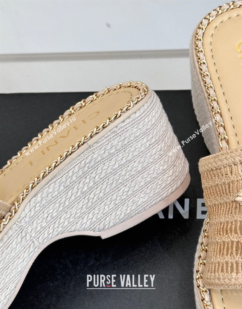 Chanel Crochet Wedge Slides Sandal with Chain Beige2 2025 CH061004 (MD-250610014)