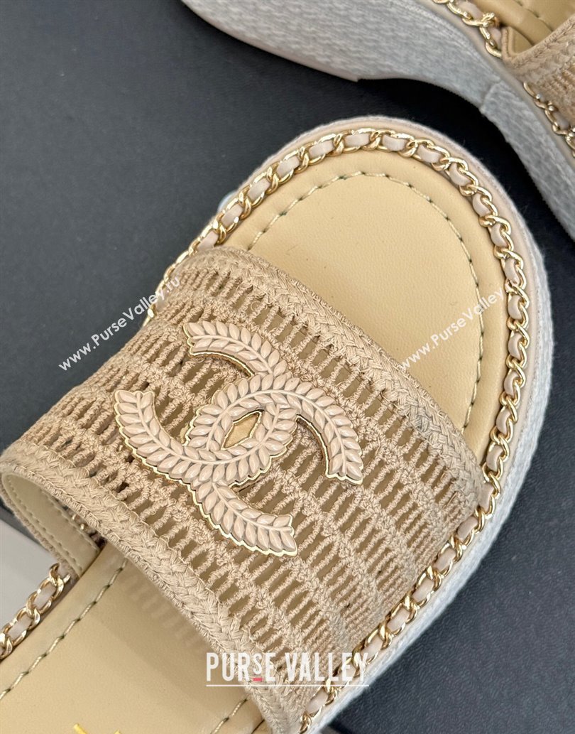 Chanel Crochet Wedge Slides Sandal with Chain Beige2 2025 CH061004 (MD-250610014)