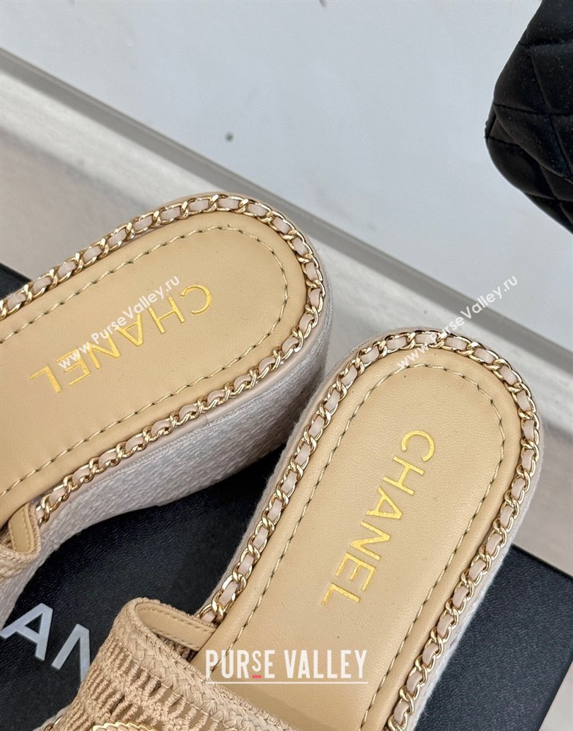 Chanel Crochet Wedge Slides Sandal with Chain Beige2 2025 CH061004 (MD-250610014)