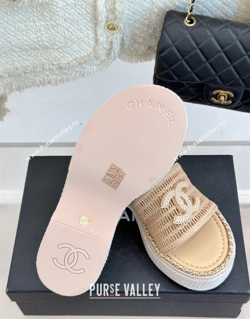 Chanel Crochet Wedge Slides Sandal with Chain Beige2 2025 CH061004 (MD-250610014)