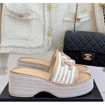 Chanel Crochet Wedge Slides Sandal with Chain Beige/White 2025 CH061004 (MD-250610015)