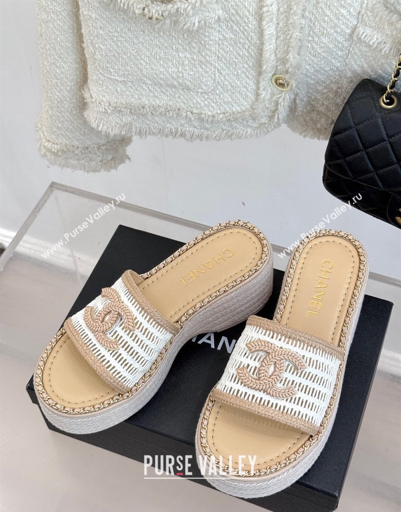 Chanel Crochet Wedge Slides Sandal with Chain Beige/White 2025 CH061004 (MD-250610015)
