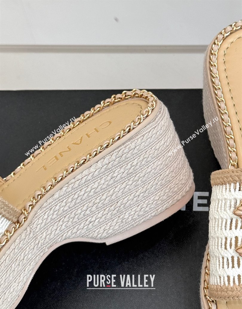Chanel Crochet Wedge Slides Sandal with Chain Beige/White 2025 CH061004 (MD-250610015)