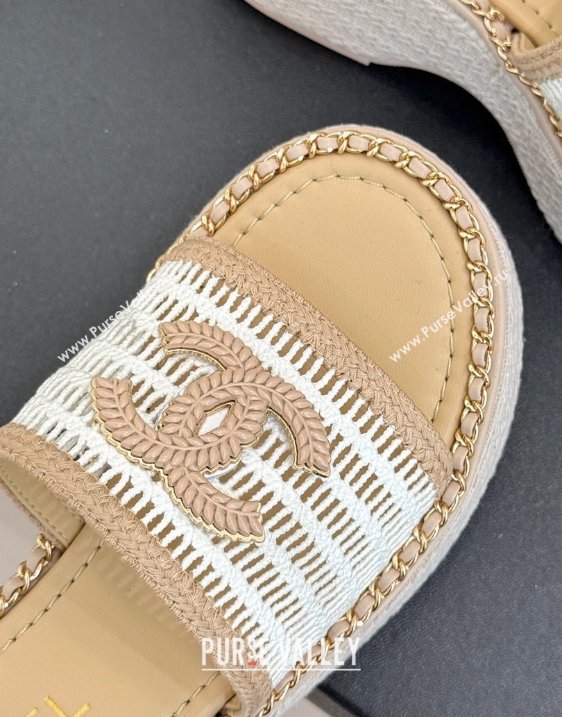 Chanel Crochet Wedge Slides Sandal with Chain Beige/White 2025 CH061004 (MD-250610015)