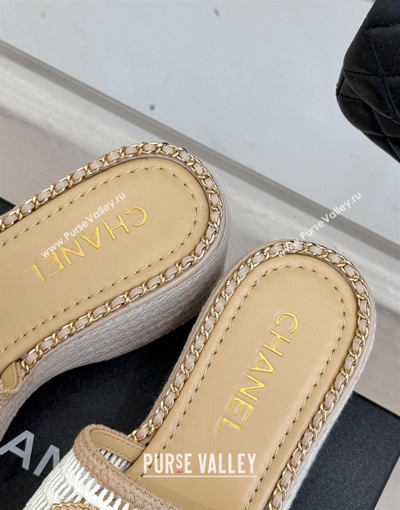 Chanel Crochet Wedge Slides Sandal with Chain Beige/White 2025 CH061004 (MD-250610015)