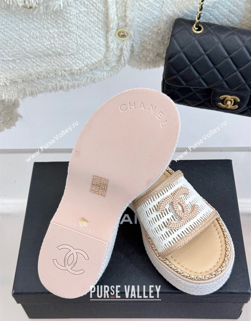 Chanel Crochet Wedge Slides Sandal with Chain Beige/White 2025 CH061004 (MD-250610015)