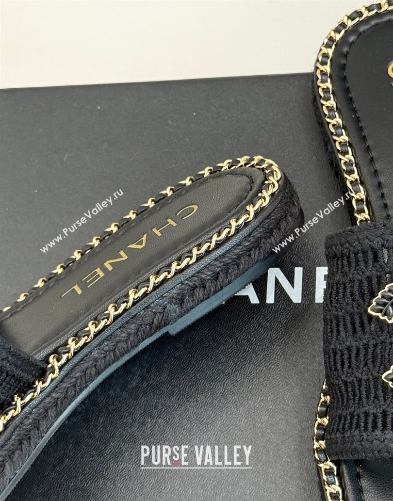 Chanel Crochet Flat Slides Sandal with Chain Black 2025 CH061004 (MD-250610016)