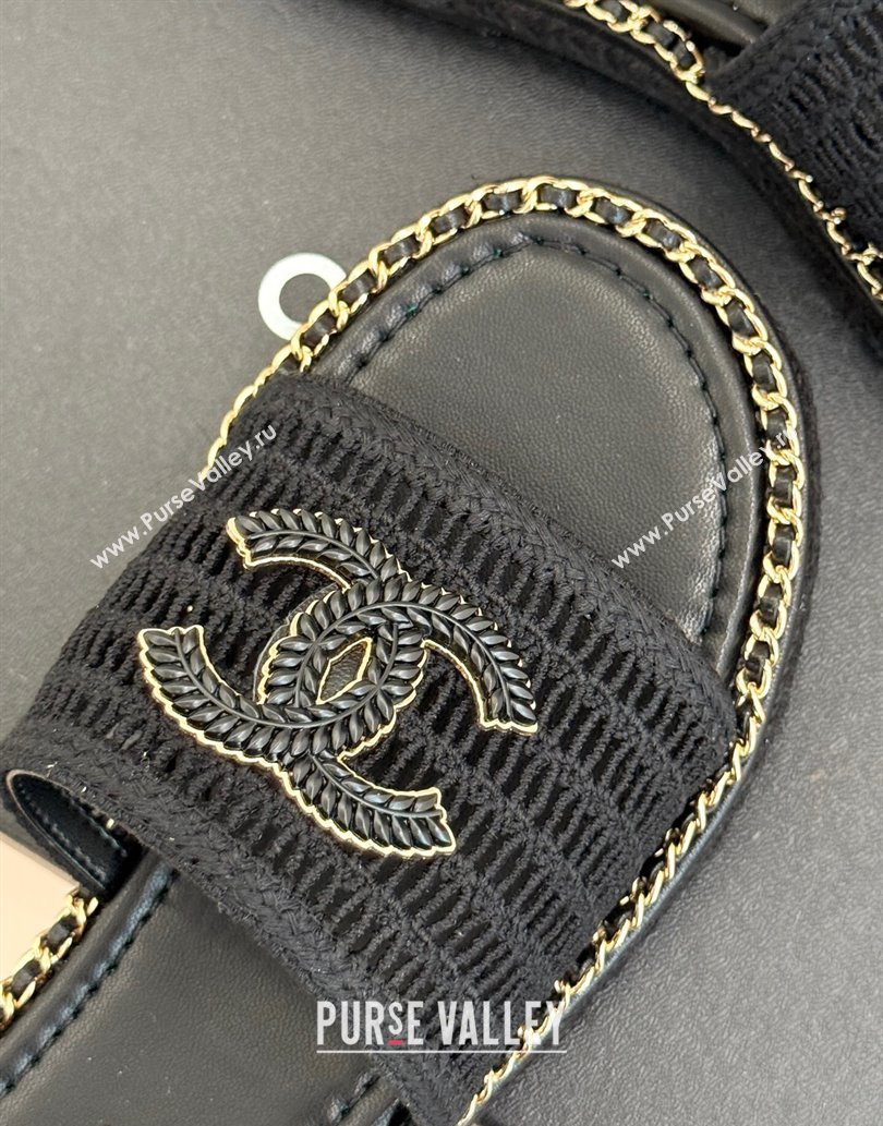 Chanel Crochet Flat Slides Sandal with Chain Black 2025 CH061004 (MD-250610016)