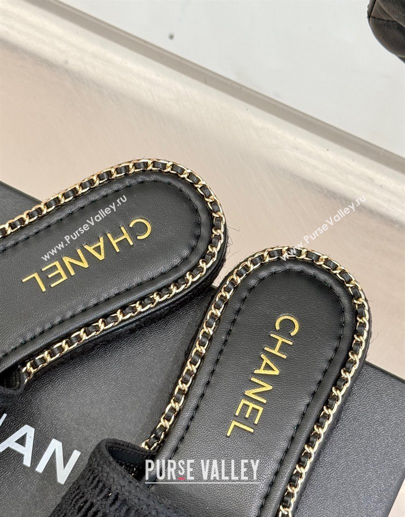 Chanel Crochet Flat Slides Sandal with Chain Black 2025 CH061004 (MD-250610016)