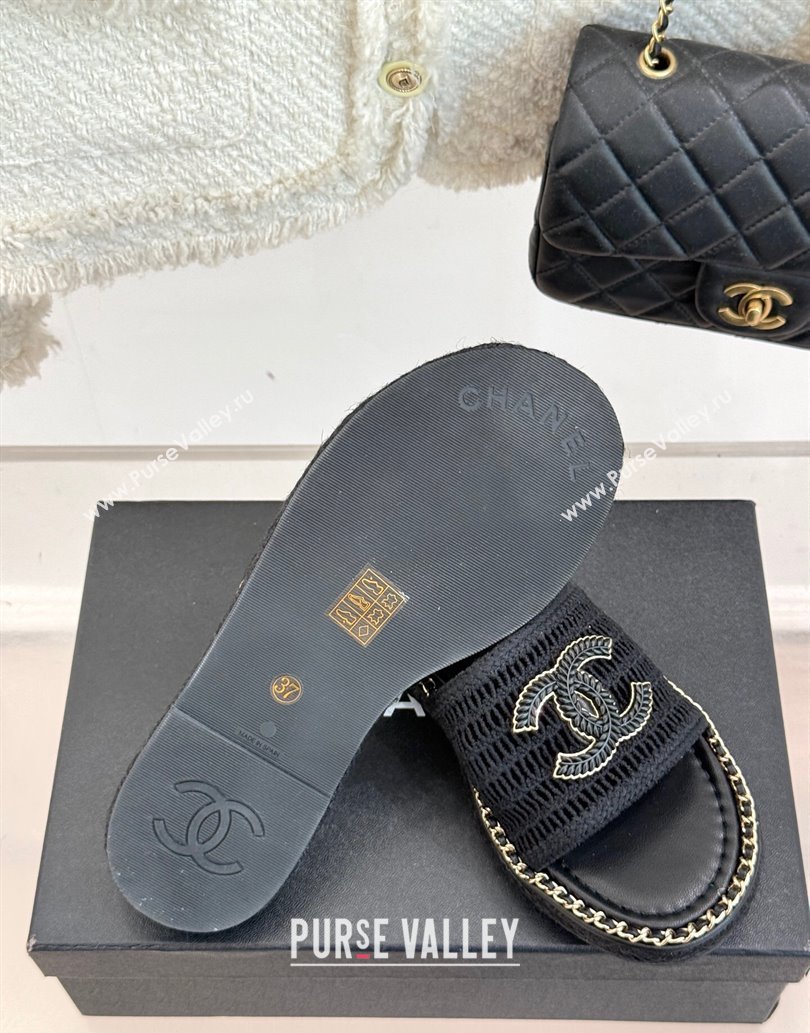 Chanel Crochet Flat Slides Sandal with Chain Black 2025 CH061004 (MD-250610016)