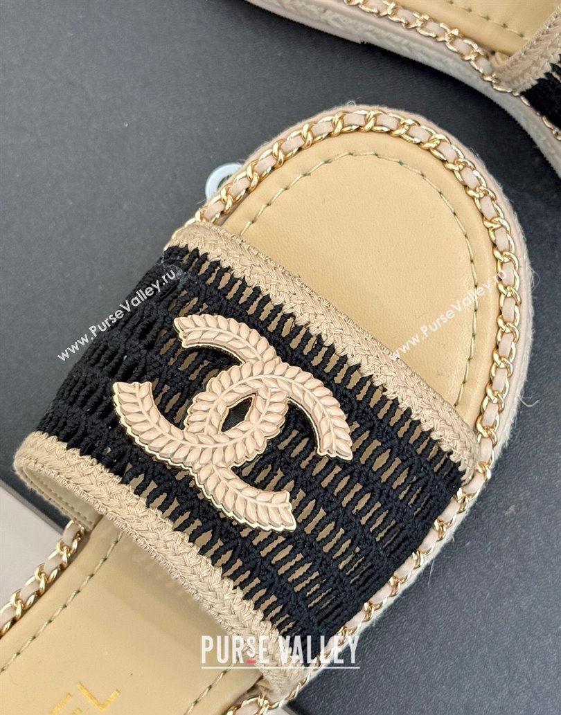 Chanel Crochet Flat Slides Sandal with Chain Beige/Black 2025 CH061004 (MD-250610017)