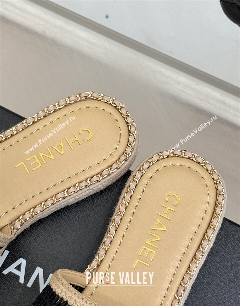 Chanel Crochet Flat Slides Sandal with Chain Beige/Black 2025 CH061004 (MD-250610017)