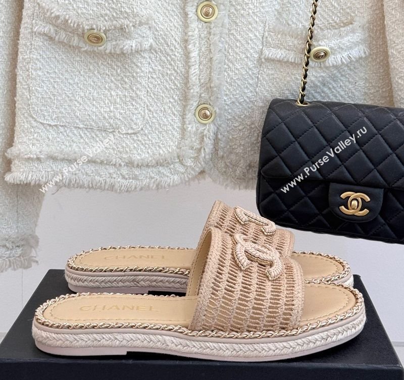 Chanel Crochet Flat Slides Sandal with Chain Beige 2 2025 CH061004 (MD-250610018)