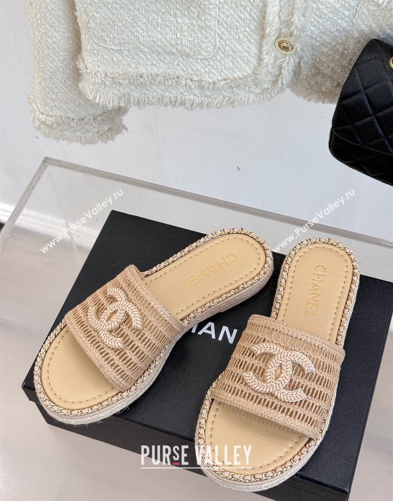 Chanel Crochet Flat Slides Sandal with Chain Beige 2 2025 CH061004 (MD-250610018)