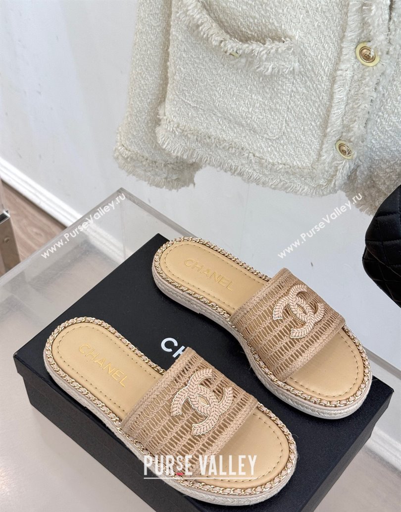 Chanel Crochet Flat Slides Sandal with Chain Beige 2 2025 CH061004 (MD-250610018)