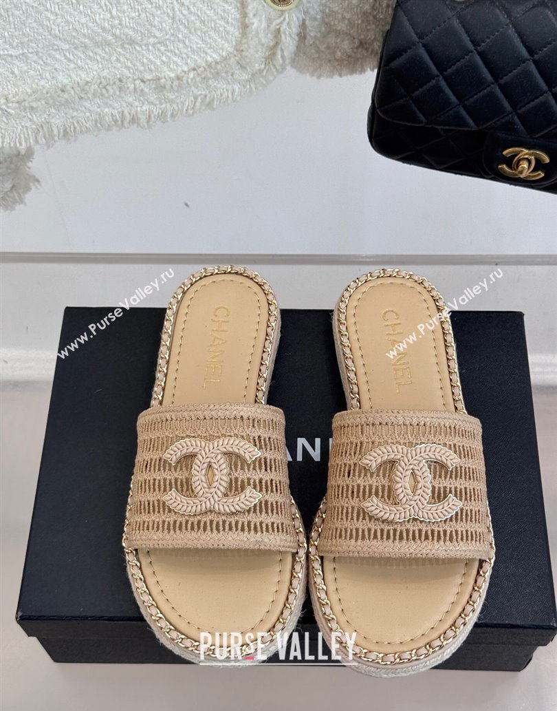 Chanel Crochet Flat Slides Sandal with Chain Beige 2 2025 CH061004 (MD-250610018)
