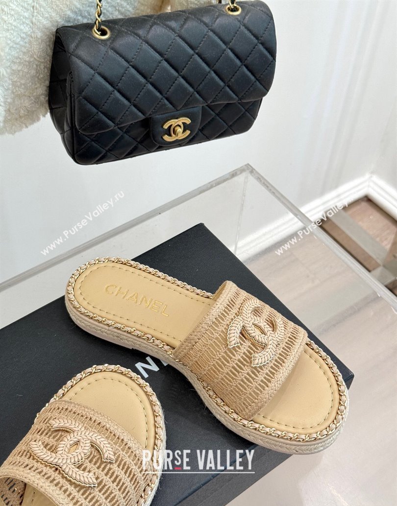 Chanel Crochet Flat Slides Sandal with Chain Beige 2 2025 CH061004 (MD-250610018)