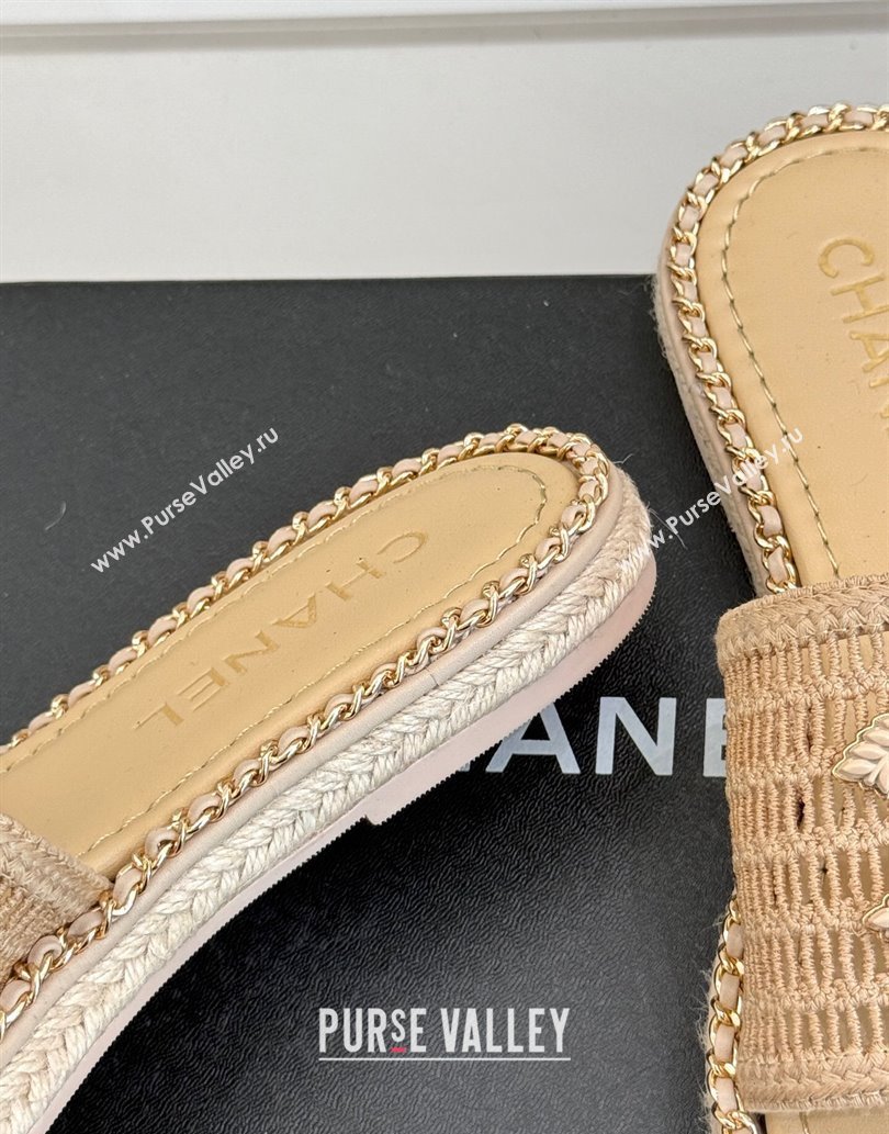 Chanel Crochet Flat Slides Sandal with Chain Beige 2 2025 CH061004 (MD-250610018)