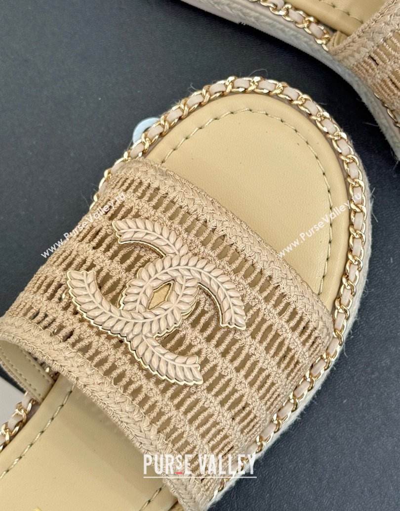 Chanel Crochet Flat Slides Sandal with Chain Beige 2 2025 CH061004 (MD-250610018)
