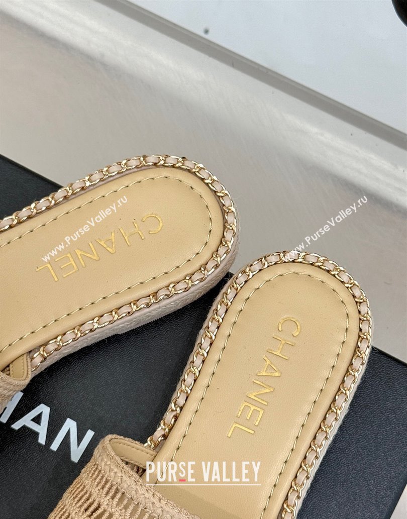 Chanel Crochet Flat Slides Sandal with Chain Beige 2 2025 CH061004 (MD-250610018)